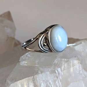Natural Blue Owyhee Opal, 925 Silver Ring, Size 8
